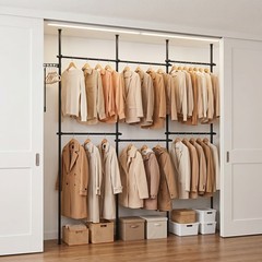 Adjustable Floor to Ceiling Clothes Rack with 6 Hanging Rods and Folding Drying