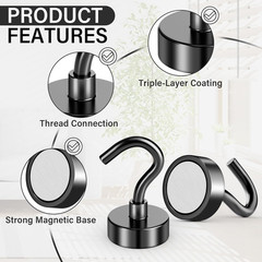 8 Pack Black Magnetic Hooks, 25 LB Neodymium Magnetic Hooks for Cruise Cabins…