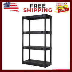 Hyper Tough 4 Tier Storage Shelving Plastic Heavy Duty Organizer Rack Black