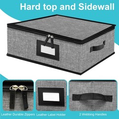 Quilted Platter Storage Case Fine China Container Hard Shell 4 Dividers Box