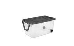 160 Qt Wheeled Storage Box Clear Plastic Bin with Latch Lid Gray