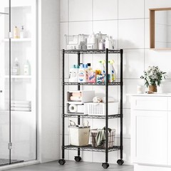 4 Tier Heavy Duty Adjustable Wire Shelving with Wheels,23″D x 13″W x 48″H
