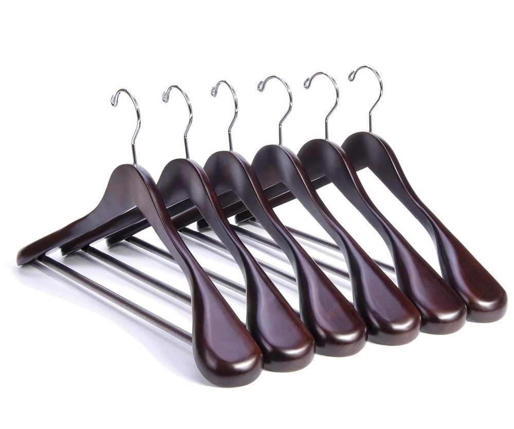 Mahogany Wooden Suit Hangers 6 Pack Wood Coat Jacket Shirt Glossy Finish 360