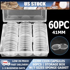 60pcs 41mm Coin Capsules For 1oz Silver Bullion w/Box +7 Sizes Sponge Gaskets US