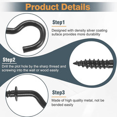NINDEJIN Screw Hooks Black Heavy Duty Wall Ceiling Hooks for Plants & Lights