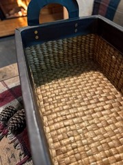 Rustic woven Seagrass Storage Basket with Faux Leather Trim and Handles