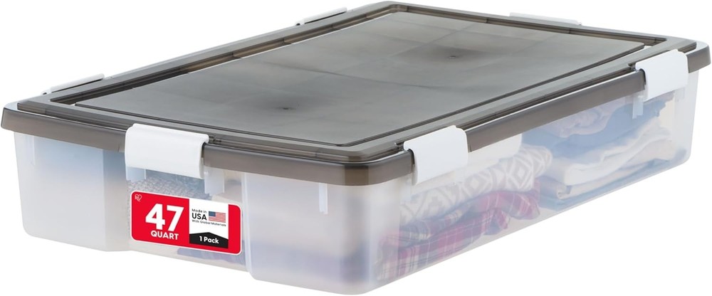 IRIS WeatherPro Underbed 47 Qt Storage Bins with Lids 1 Pack BPA-Free Plastic…