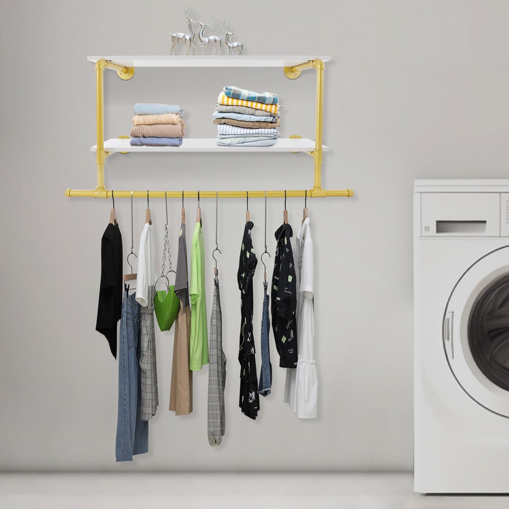 2 Tiers Wall Mounted Clothes Rail Clothes Hanging Rack Shop Display Stand Rack
