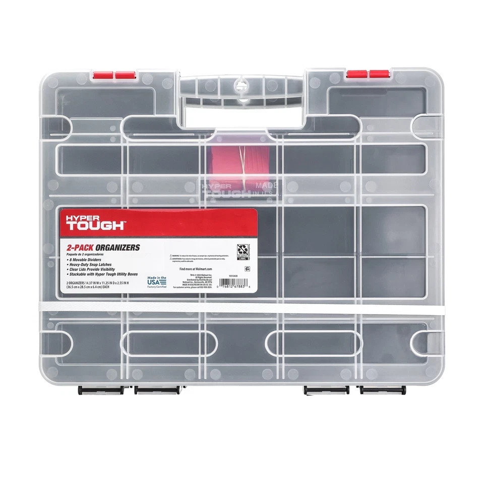 Hyper Tough 2-Pack Organizer, Stackable Plastic With 8 Movable Dividers,93512638