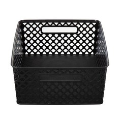 Medium Black Decorative Plastic Storage Basket, 14 in x 11.5 in x 5.3 in