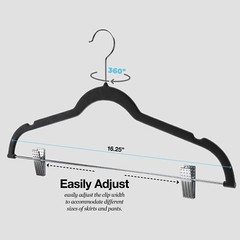 Clothes Hangers with clips BLACK Velvet Hangers, For Skirt/pants Hangers 10 Pack