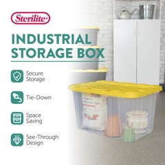 Sterilite Industrial Storage Box with Carrying Handles, 27 Gal, Yellow, 12 Pack