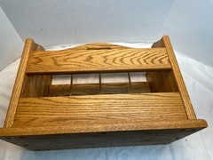 Vintage Oak Wood Magazine Rack Holder Stand Newspaper Record Vinyl 18.5x10x15