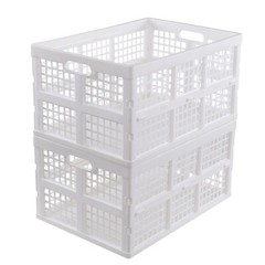 Idotry 2-Pack Plastic Collapsible Storage Crates Foldable Milk Crate, White 42L