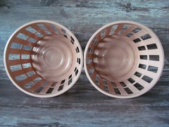 Vtg Round Plastic Baskets Storage Organizing Peach Gray Lot of 3 Mini Laundry