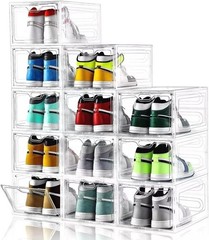 12 Pack Large Shoe Storage Box, Clear Shoe Storage Organizer with Magnetic Door