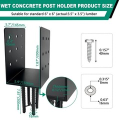 U-Shape Wet Concrete Post Holder for 6″ x 6″ (Actual 5.5″x6.5″) Lumber,Heavy …