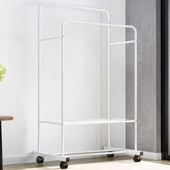 Heavy Duty Double Rods Clothes Hanging Rack Moveable Clothes Rail Stable Base US