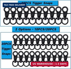10PCS Trigger Snap Hooks 2.32” x 0.82” Zinc Alloy Black Swivel Snap Hooks Heav