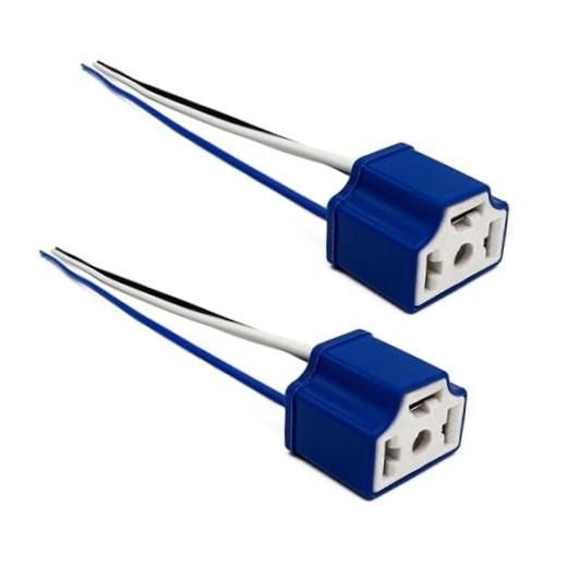2Pcs Ceramic H4 9003 HB2 Headlight Connector with 3 Adapter Wiring Harness Blue