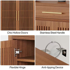 43 In. H X 32 In. W Brown Wood Shoe Storage Cabinet with Adjustable Shelves and