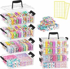 Stackable Bead Storage Organizer with 88 Plastic Containers and Lids, 4-Layer