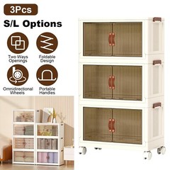 3pcs Collapsible Stackable Storage Bins Closet Organizer Plastic Container Box