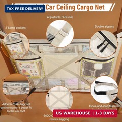 Car Ceiling Cargo Net with 2 Pockets,31.5″x21.6″ Overhead Storage Mesh Organizer