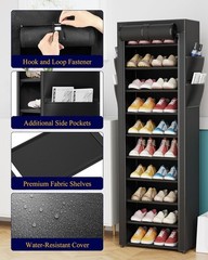 Shoe Rack – 10-Tier Large Capacity Shoe Organizer Shelf with Dust Cover & Sid…
