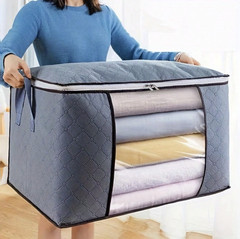 1pc Large Quilted Storage Box – Zippered Fabric Container w/ Handle – NEW