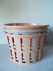 Vtg Round Plastic Baskets Storage Organizing Peach Gray Lot of 3 Mini Laundry
