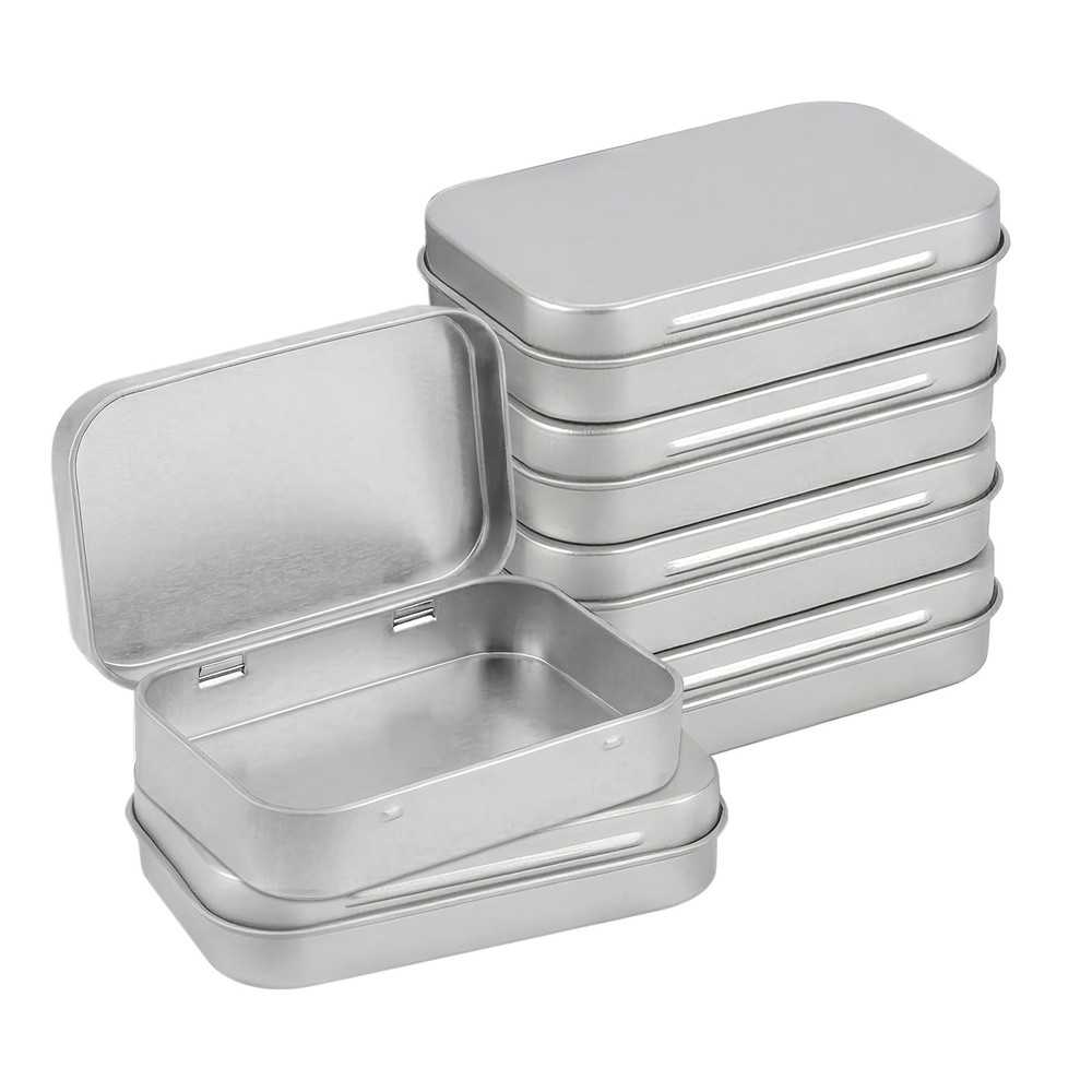 6 Pcs Silver Metal Rectangular Hinged Tins, Mini Portable Metal with Lids, Re…