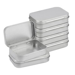 6 Pcs Silver Metal Rectangular Hinged Tins, Mini Portable Metal with Lids, Re…