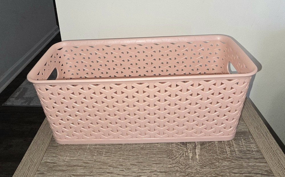 Room Essentials Y-Weave Half Medium Decorative Storage Basket Metallic Blush