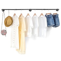 71“ Clothing Rack Wall Mount Clothes Rail Garment Hanger Bar Laundry Drying Rack