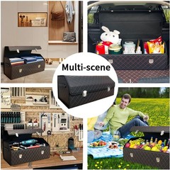 Car Trunk Organizer with Lid,Foldable Faux Leather Cargo Storage Box,3 Compartme