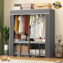 59″ Portable Heavy Duty Metal Closet Foldable Covered Clothes Rack with Cover
