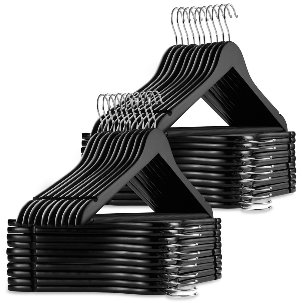 40 Black Wooden Suit Hangers for Coats Jackets Shirts Skirts