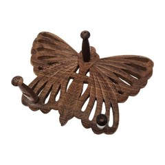 Vintage Carved Wood Butterfly Wall Hook With 3 Pegs