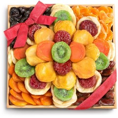 A Gift Inside Sweet Bloom Dried Fruit Deluxe Tray Basket Arrangement for Holiday