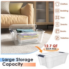 Costway 12Liter 12PCS Latch Stack Storage Box Tubs Bins Latches Handles