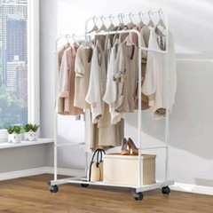 Double Rod Metal Clothing Garment Rack on Wheel Heavy Duty Portable Closets