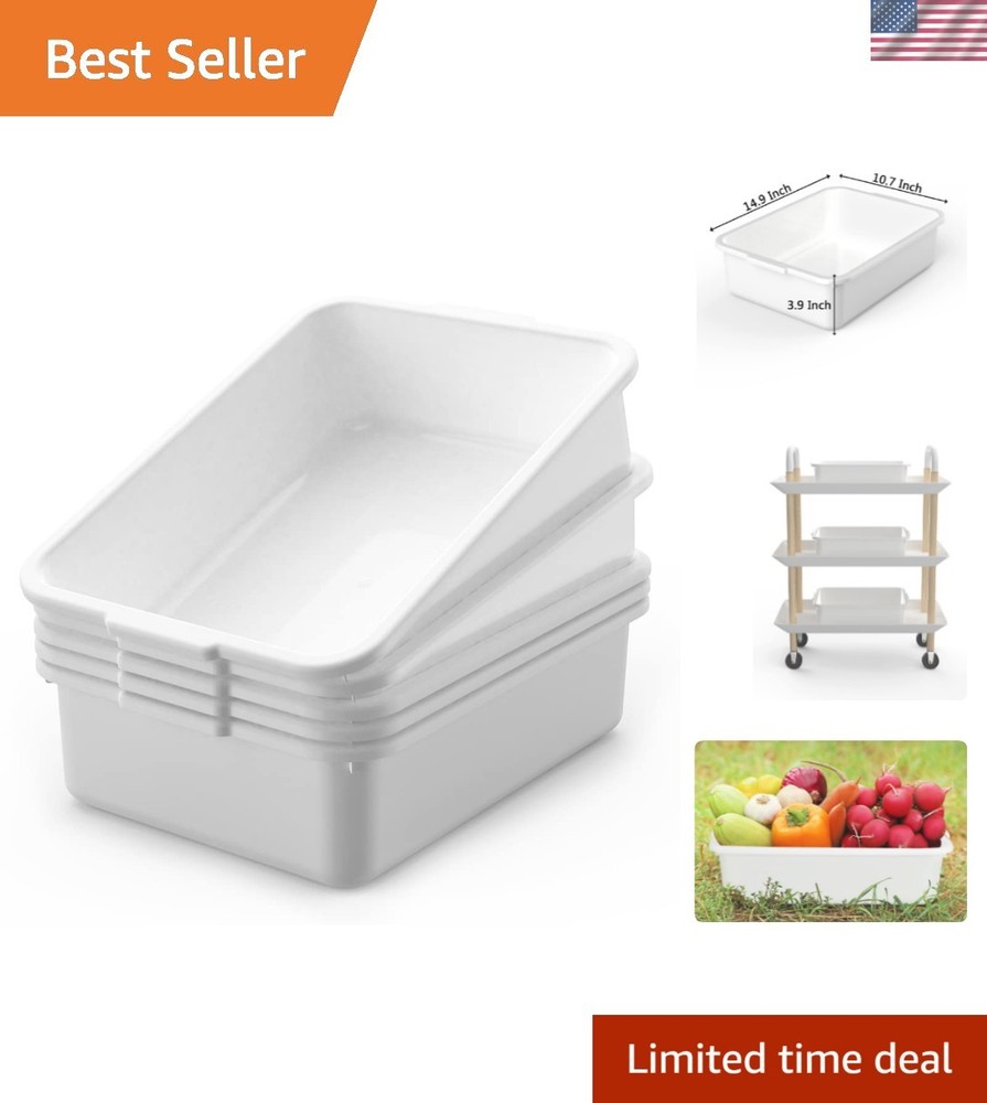 5-Pack Commercial Bus Tubs Box/Tote Box, White Plastic Storage Bin with Handl…