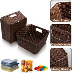 Large Woven Storage Baskets – 2 Pack Waterproof Organizing Bins with Handle