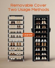 CASAMAYA Shoe Rack with Covers, 10 Tiers Tall 17.7″W – 10 Tier, Black