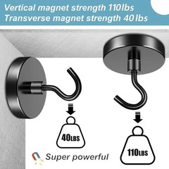 6 Pack 110 Lbs Magnetic Hooks Heavy Duty, Neodymium Magnet Hooks, Strong Black M