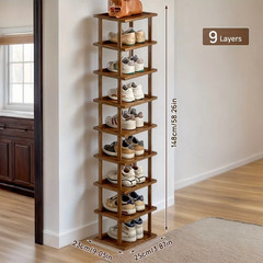 9-Tier Bamboo Vertical Shoe Rack Tall Narrow Space Saving Organizer Entryway