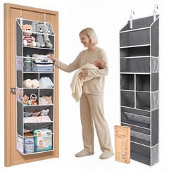 6in1 Over Door Hanging Organizer Versatile Storage 12 Mesh Pockets Deep Gray