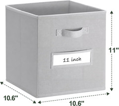 Light Grey Fabric Storage Bins Set of 6 with Labels & Pen, 11 Inch Cubes