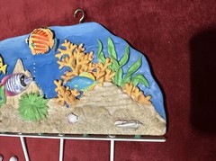 Towel Coats Rack Wall Mount 5 Hooks. Sealife Multicolor. Undersea Fish. Nautical
